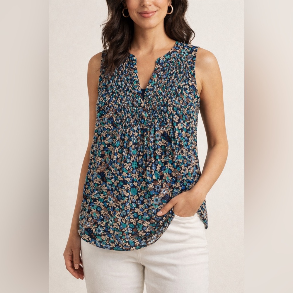 NEW Lucky Brand Blue Floral Sleeveless Blouse